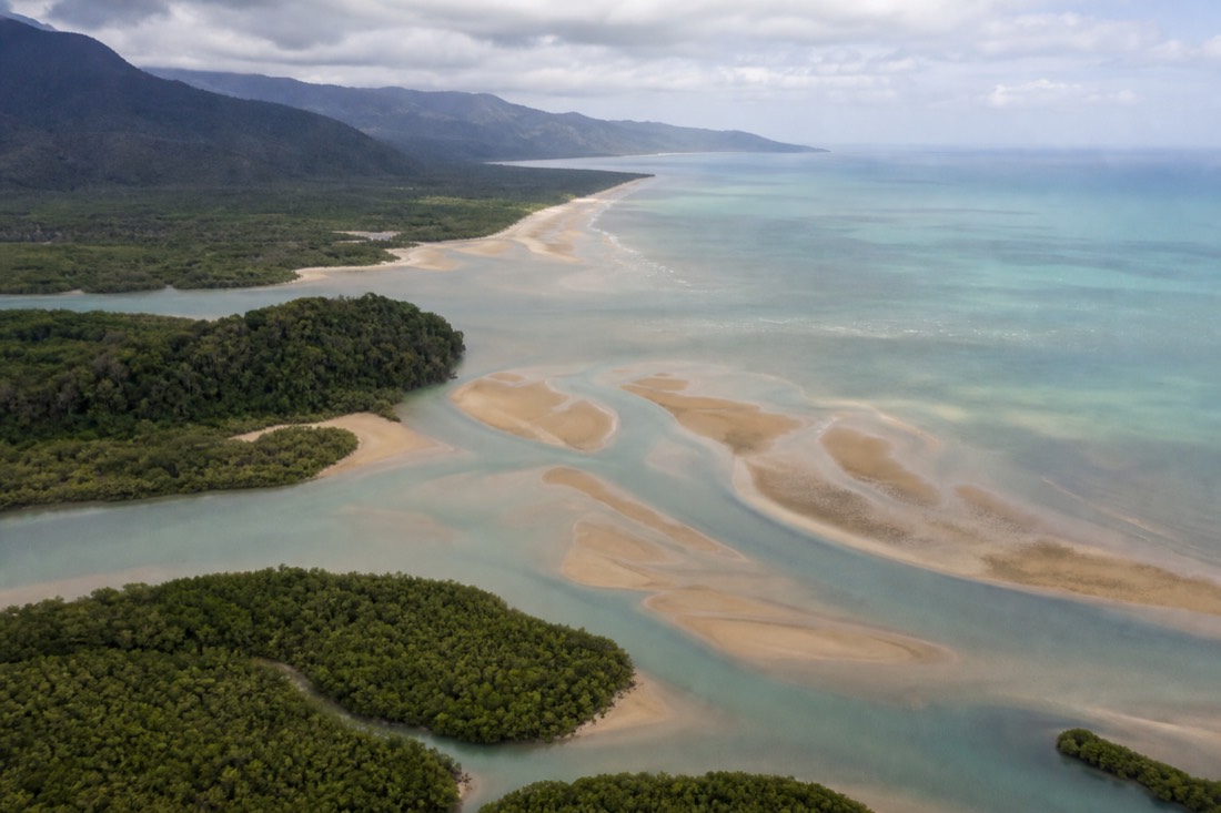 The mangrove-lined mouth of the Daintree River where the cable ferry crosses